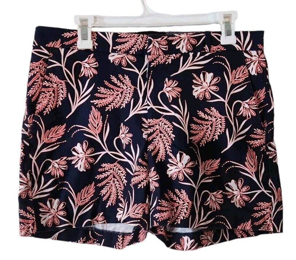 Banana Republic Womans Tailored 5" Navy Blue Red Floral Shorts 8 Stretch Summer